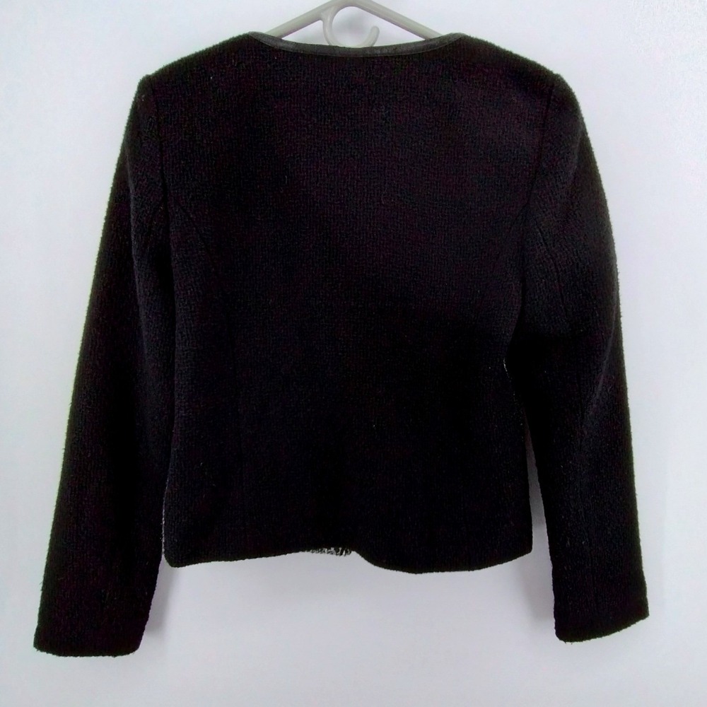 Banana Republic Tweed Moto‎ Jacket Blazer Black Faux Leather Trim Size 4 - Picture 10 of 15